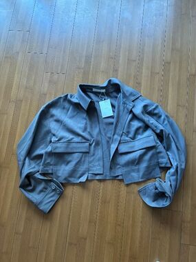 Oak + Fort Gray Boxy Cropped Jacket New  XL